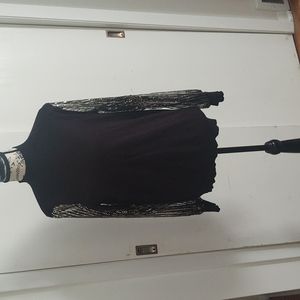 Catherine Maldndrino Black Mock Turtleneck Sweater Gold Sequin Sleeves